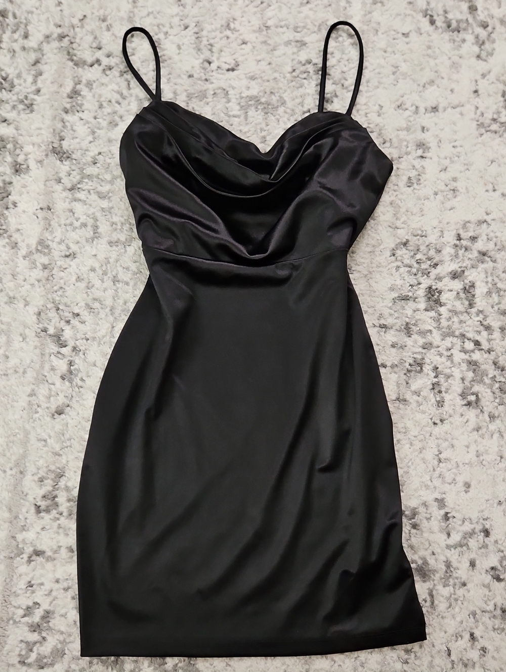 Windsor Black Satin Cowl Neck Mini Dress
